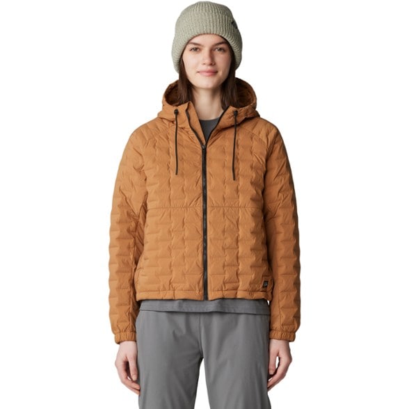 Front view of the Ultra-Light Stretchdown Insulated Hoody showing its sleek design and soft fabric.