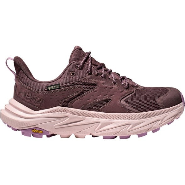 Side view of HOKA Anacapa 2 Low GTX Women's Hiking Shoes showing the GORE-TEX bootie construction.
