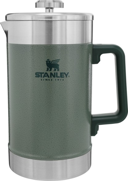 Close-up of the Stanley Insulated French Press showcasing its ergonomic handle and durable stainless steel material.