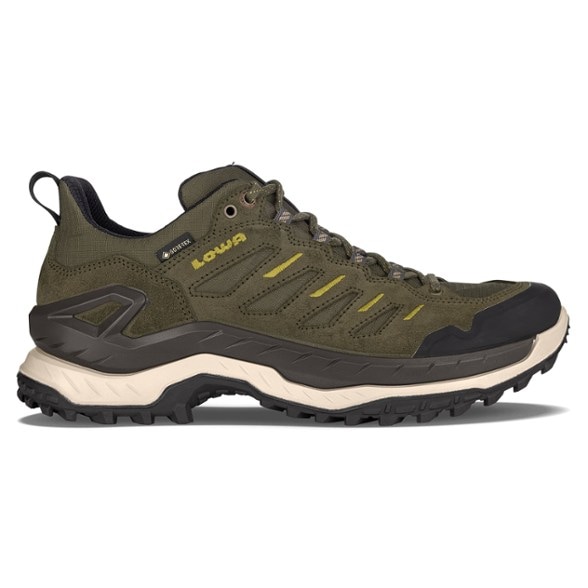 Side view of Lowa Innovo GTX Lo men's hiking shoes highlighting the aggressive outsole.