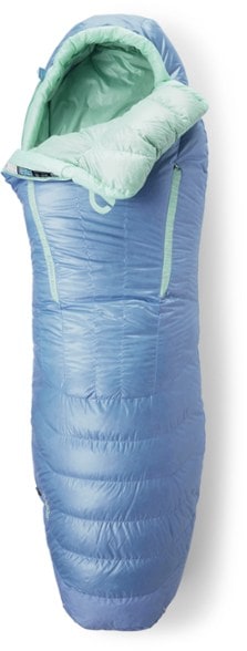 NEMO Riff 30 sleeping bag set up in a campsite, showcasing its compact design.