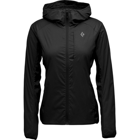 Front view of the Alpine Flex Insulated Hoody for Women, showing the sleek design and warm mid layer features.