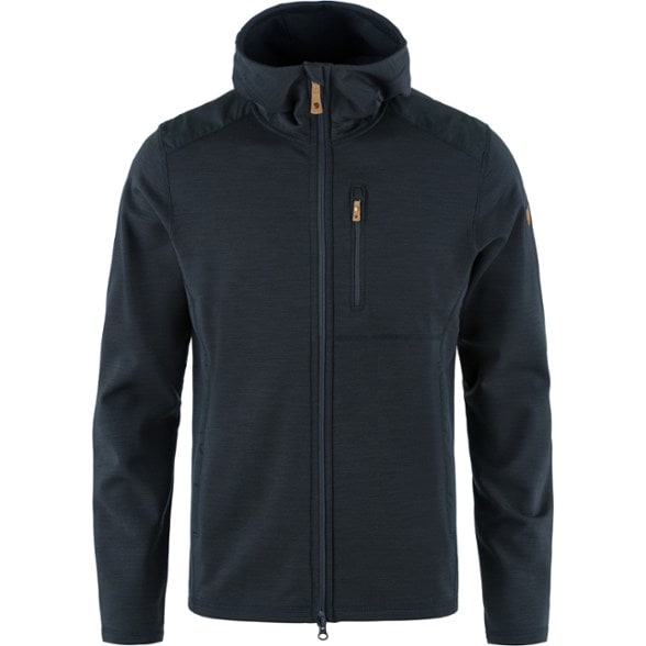 Front view of Keb Pro insulated fleece hoodie for men showing zippered pockets and hood