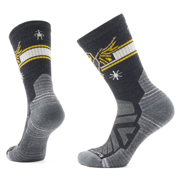 Close-up of women's breathable merino wool crew socks highlighting light cushioning and mesh zones