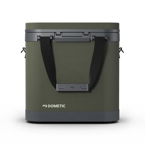 Front view of Dometic Adventure 21L insulated cooler with zipperless lid in nature.