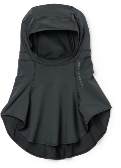 Side view of lightweight hiking hijab for women, showing fitted stretchy knit and helmet compatibility