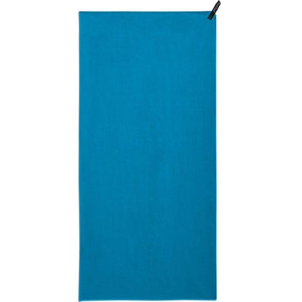 Ultra-compact microfiber travel towel in a backpack setting, showcasing its lightweight design for camping.