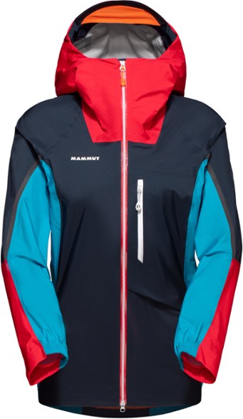 Front view of the women's waterproof jacket showing the lightweight, breathable fabric ideal for hiking