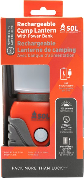 Rugged power bank lantern showcasing high brightness mode for camping.
