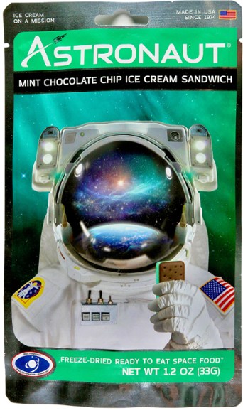 Mint chocolate chip astronaut ice cream sandwich, perfect for hiking and camping.