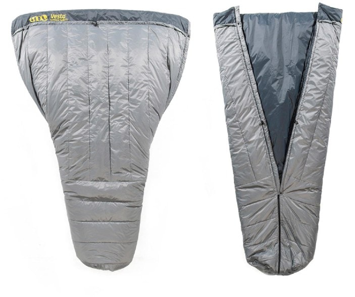 Vesta Insulated Hammock Top Quilt displayed in a forest setting, highlighting its insulation features.