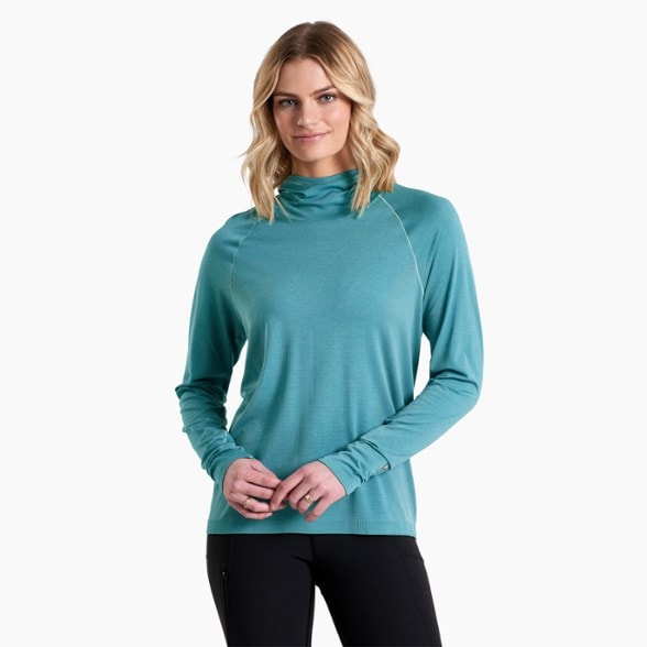 Close-up of KUHL Eclipser women's hoody highlighting the lightweight fabric and design.