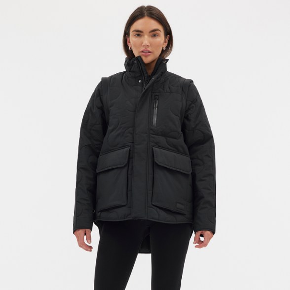 Davis women's insulated jacket showcasing removable sleeves for versatility.