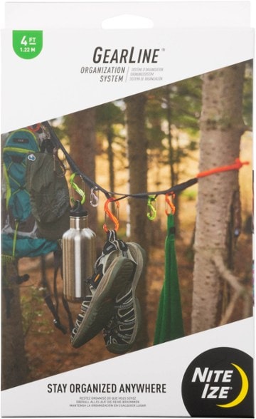 Nite Ize Adventure Gear Line Organizer with colorful S-Biner clips attached to a camping hook.