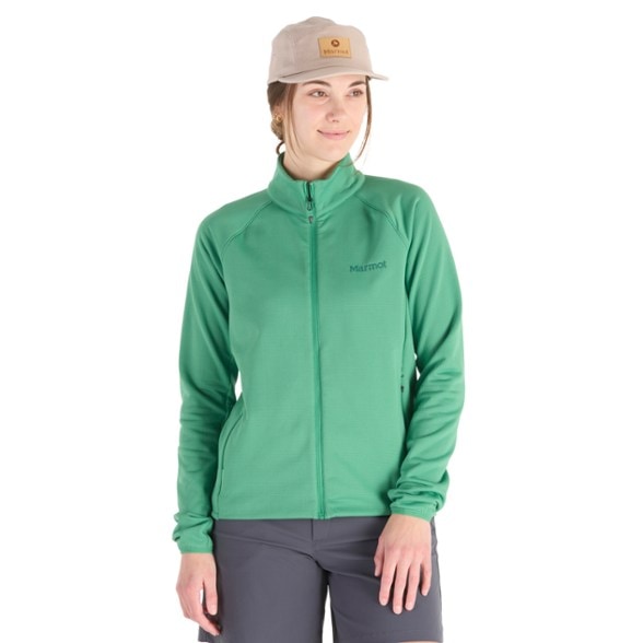 Front view of the Leconte Women's Fleece Jacket showcasing its stylish design for hiking.