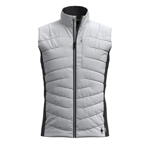 Front view of Smartwool Merino Wool Insulated Vest for men, showcasing its sleek design and zippered pockets.