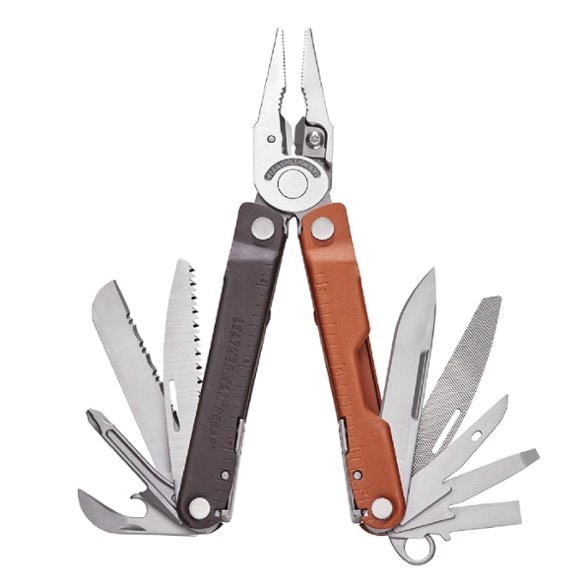 Leatherman Rebar Pro multi-tool open showing needlenose pliers and wire cutters, perfect for outdoor tools and camping gear