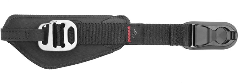 Peak Design Clutch 3.0 camera hand strap connected to DSLR, showcasing its quick-access feature.