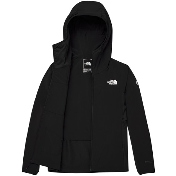 Front view of women's insulated hoodie featuring breathable synthetic insulation and adjustable hood for winter activities