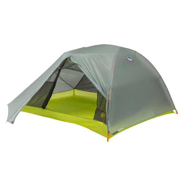 Big Agnes Ultralight tent setup at a campsite showcasing side-entry design.
