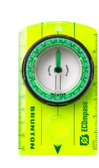Eco-Friendly Scout Compass from an overhead angle, showcasing the azimuth ring and scales.