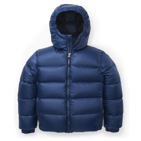 Marmot Kids' Ultimate Down Hoody in action during a snowy adventure, highlighting its warmth and comfort.