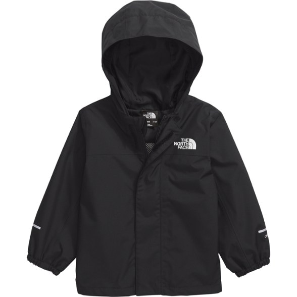 Infant wearing Rainy Day Adventure Infant Jacket in the park during a rain shower.