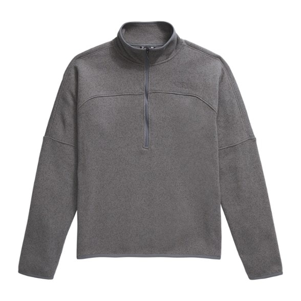 North Face men's half-zip fleece pullover in action during a winter hike.