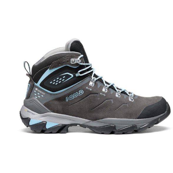 Asolo Acadia Women's Hiking Boots showcased on rocky terrain, emphasizing waterproof features.