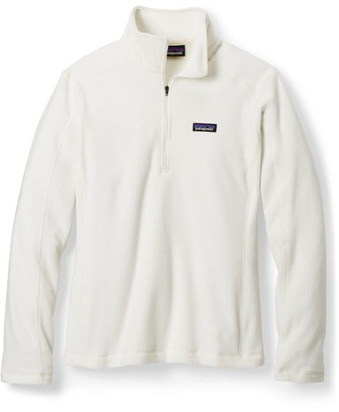 Front view of women's fleece pullover showing quarter-zip collar and contoured fit