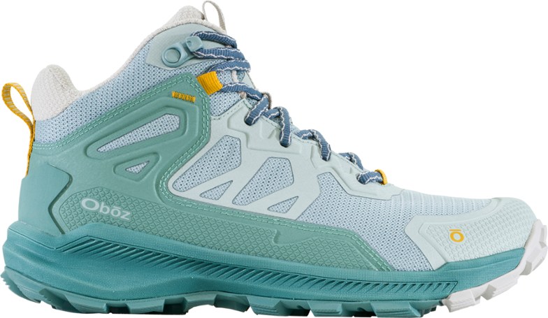 Oboz Katabatic Mid Women's Hiking Boots from the front angle, highlighting the lace-up design and breathable mesh.