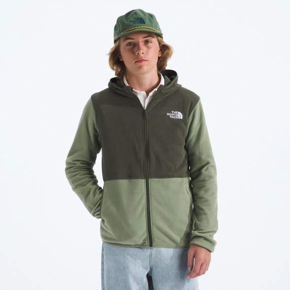 North Face kids' hoodie, front view, showcasing the eco-friendly material and hood design.