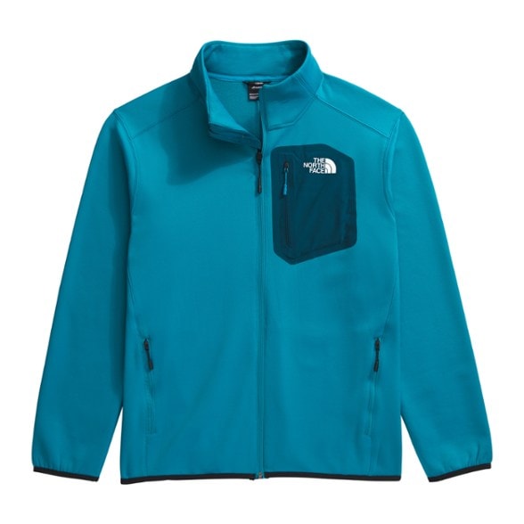 Side view of the Eco-Friendly Crest Full-Zip Fleece Jacket showcasing its sleek design and stretchable fabric.