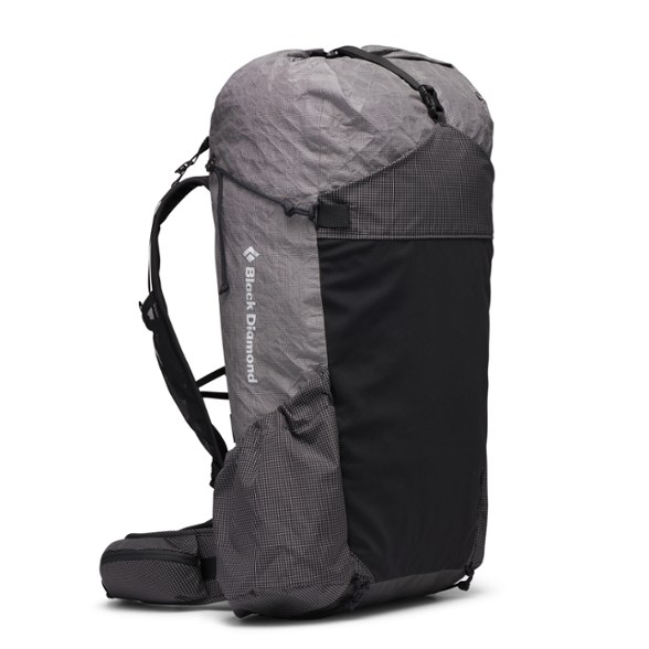 Front view of the UltraLight Adventure 45 backpack showcasing its waterproof design and storage options.