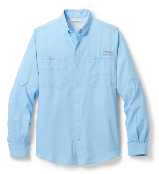 Front view of men's hiking shirt with sun protection and moisture-wicking fabric