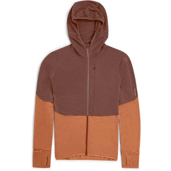 Icebreaker 200 Descender Merino Wool Zip Hoodie in action outdoors, showcasing its warmth and breathability.