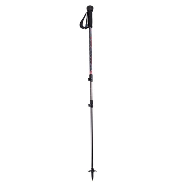Trekker FX Lite V2 hiking staff showcasing the EVA grip and wrist strap on a rocky trail.