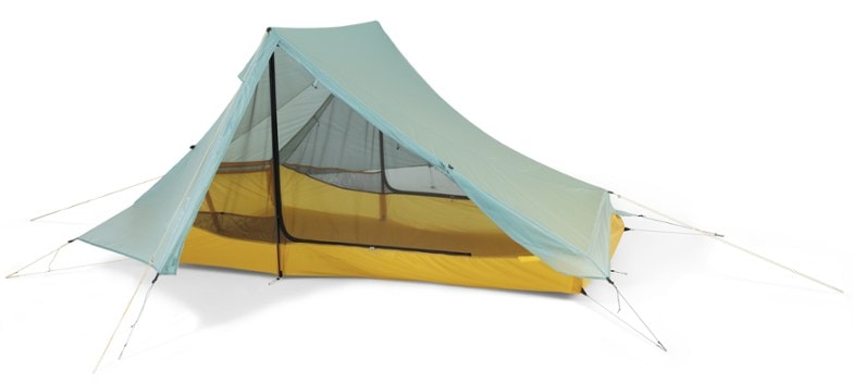 REI Co-op Flash Air 2 Tent set up at a scenic campsite, showcasing its spacious interior and two doors.