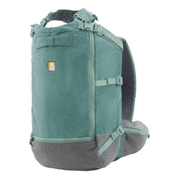 Front view of the TrailMate Adventure dog backpack with harness secured and side air panels