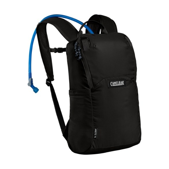 CamelBak Arete 14 hydration pack displayed on a rocky trail, emphasizing its lightweight design for day trips.