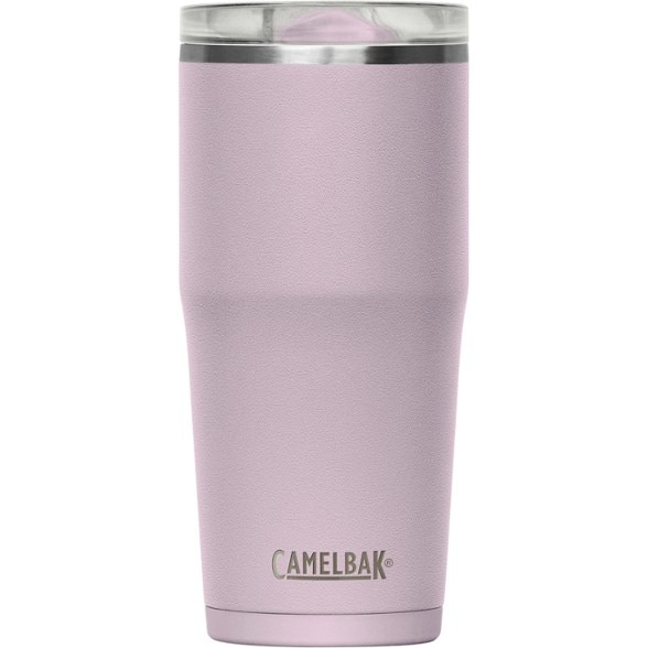Side view of coffee tumbler in stainless steel finish, placed in a car cup holder