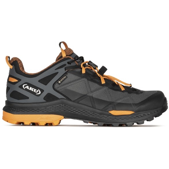 Side view of men's trail shoes showing Vibram outsole and waterproof upper ideal for rocky paths