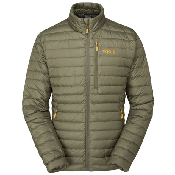 Front view of EcoLite Packable Down Jacket for Men, showing its sleek design and fabric texture.