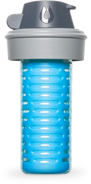 HydraPak 42 mm Filter Cap shown in use during a trail run, highlighting its convenience.