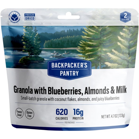 Blueberry Bliss Granola Meal in a scenic outdoor setting, showcasing its delicious granola and blueberries.