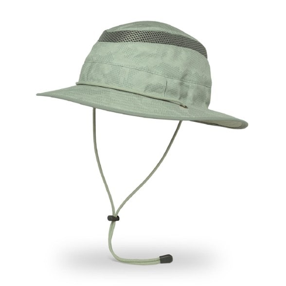 Escape Adventure UV Protection Hat on a hiking trail with blue sky in the background.