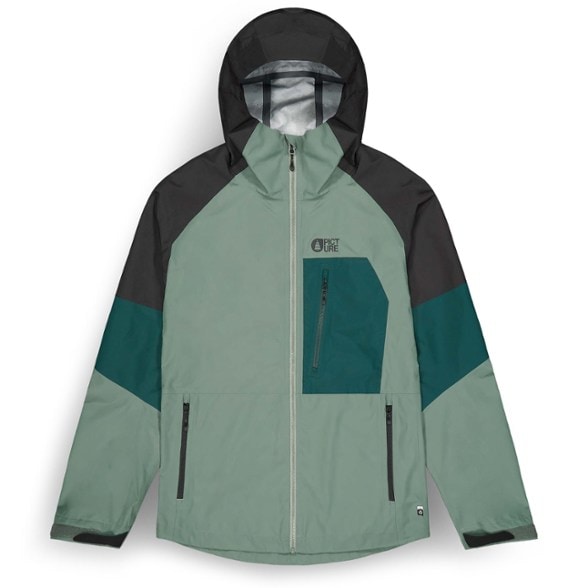 Men's packable waterproof jacket showcasing ergonomic hood and zippered pockets