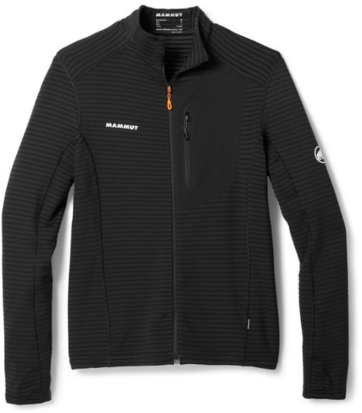 Front view of Taiss LiteFlex men's stretch fleece jacket for mountain climbing in forest setting