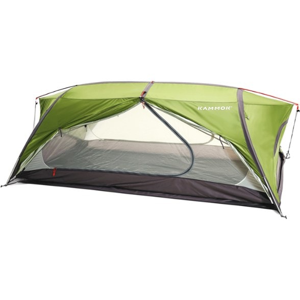 Kammok Sunda 2.0 tent set up in a forest, highlighting its versatile camping features.