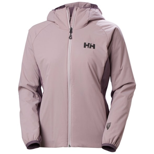 Odin Women's Lightweight Stretch Insulated Jacket in action during a backcountry hike, showcasing mobility and style.